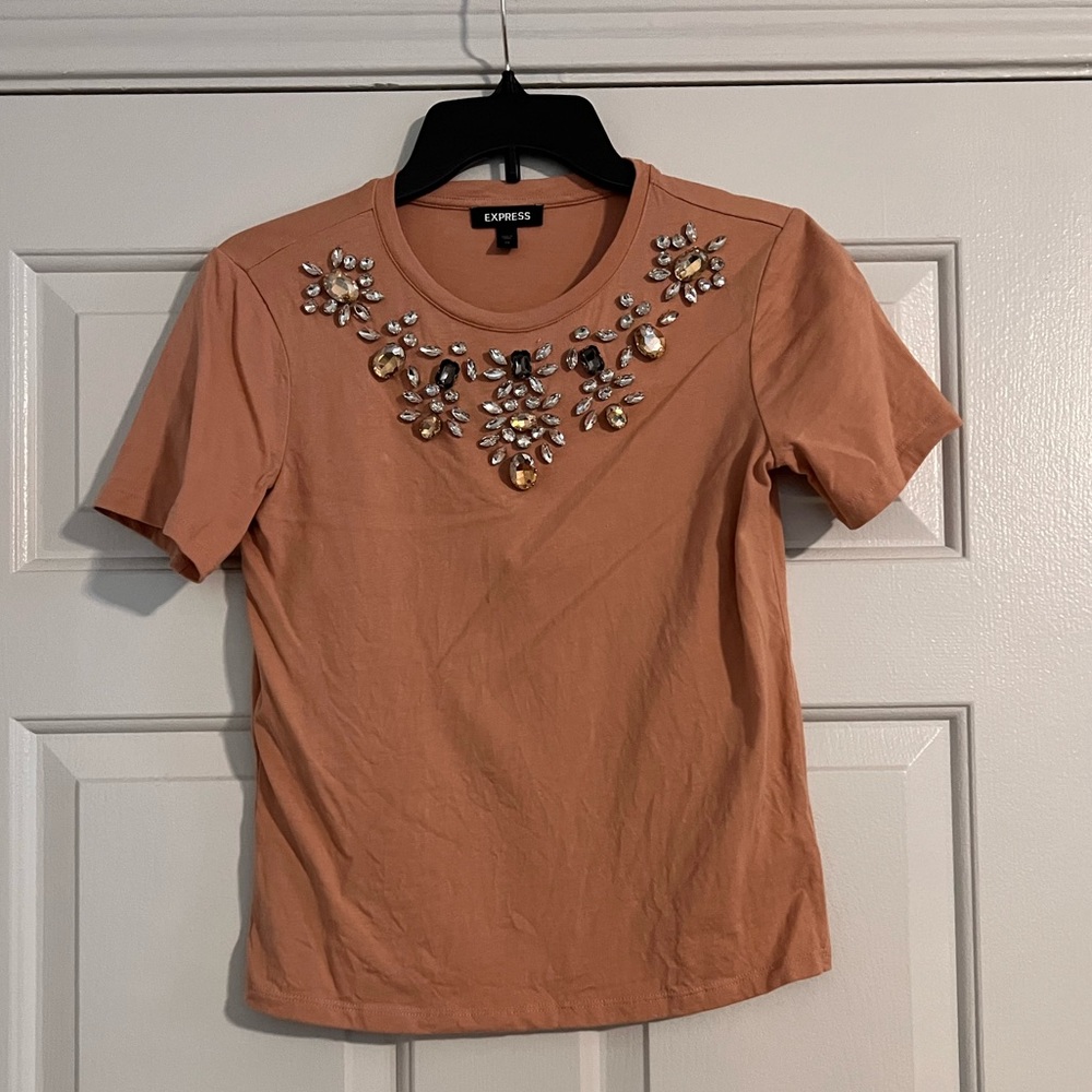 Express Peach Tee with Embellished Collar